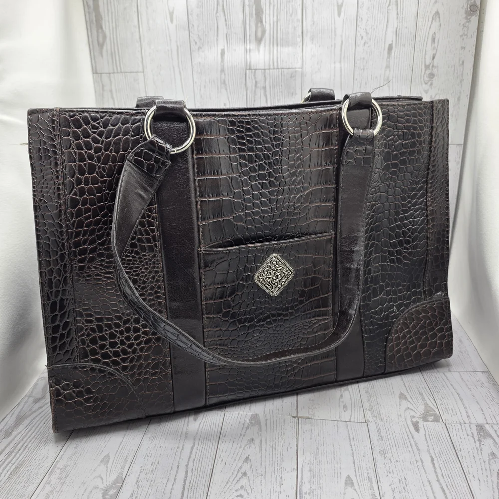 Coldwater Creek Juliana Croco Tote dark brown faux-crocodile exterior‎
